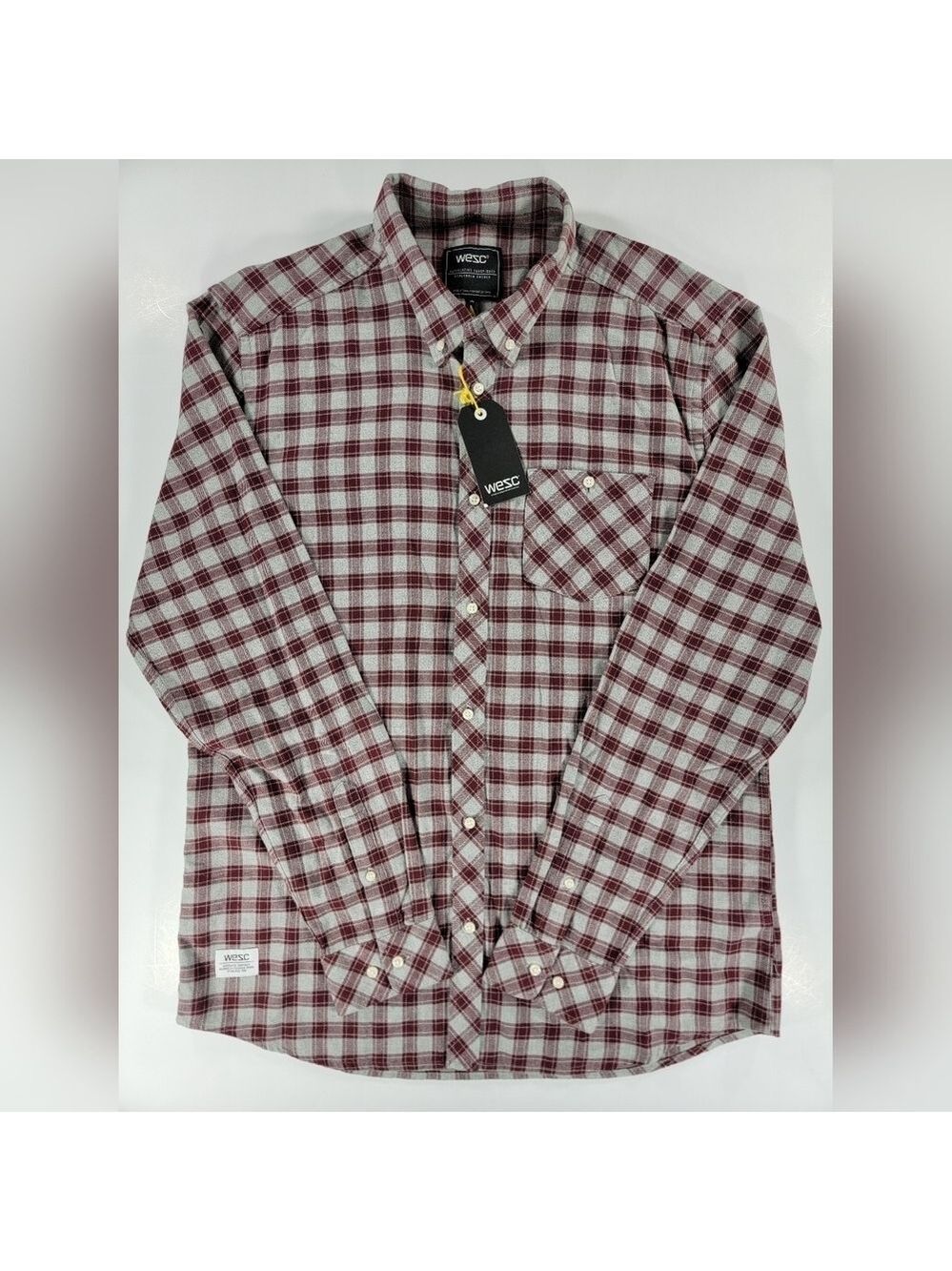 NWT WESC Flannel Men's XL Slim Sweden Pita Red Plaid Checked Cotton Shirt NEW